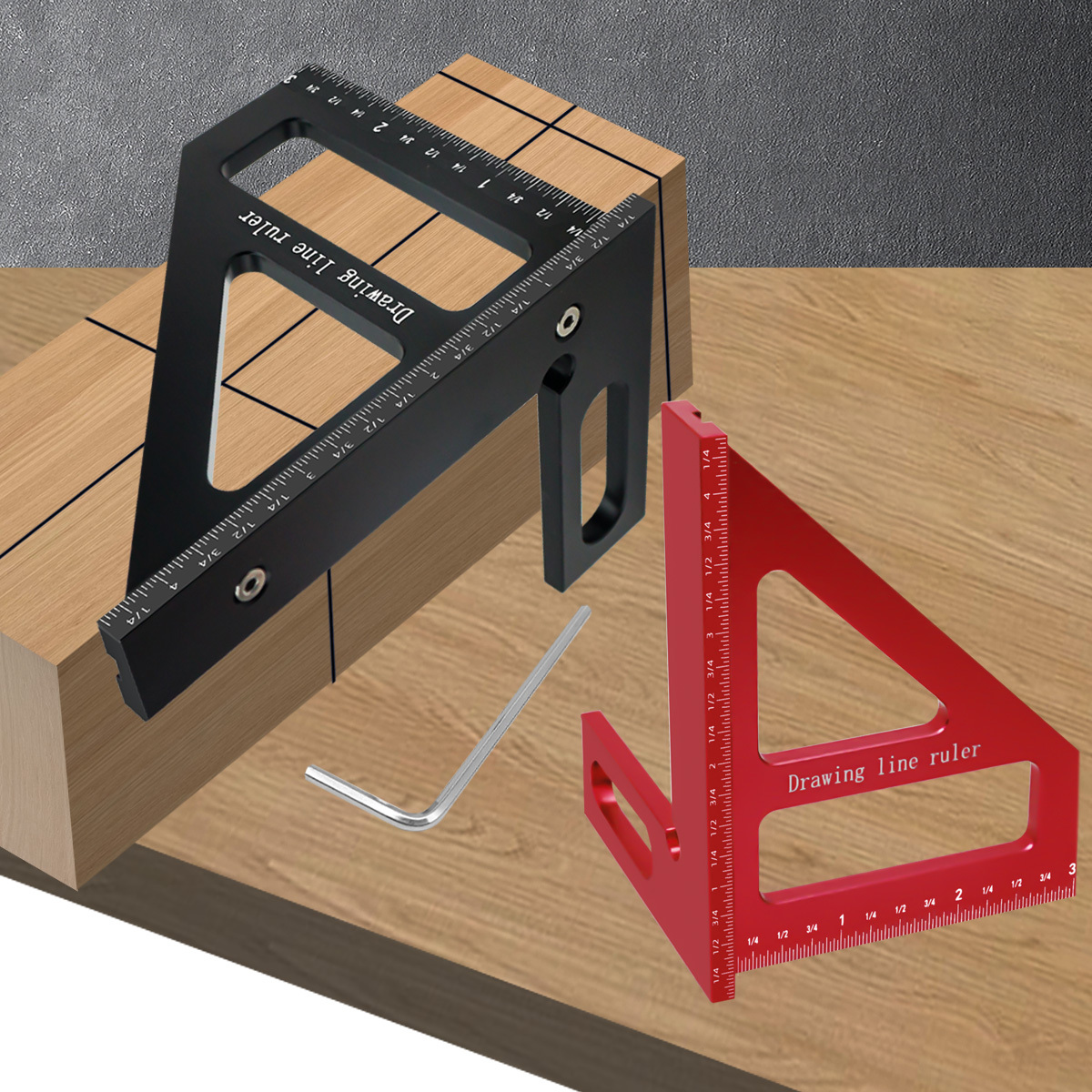 Woodworking For Engineers - Дюймовая алюминиевая треугольная линейка 45 и